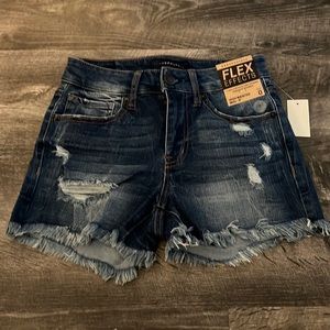 Dark navy blue high waisted stretch jean shorts; Size 0; From Aeropostale